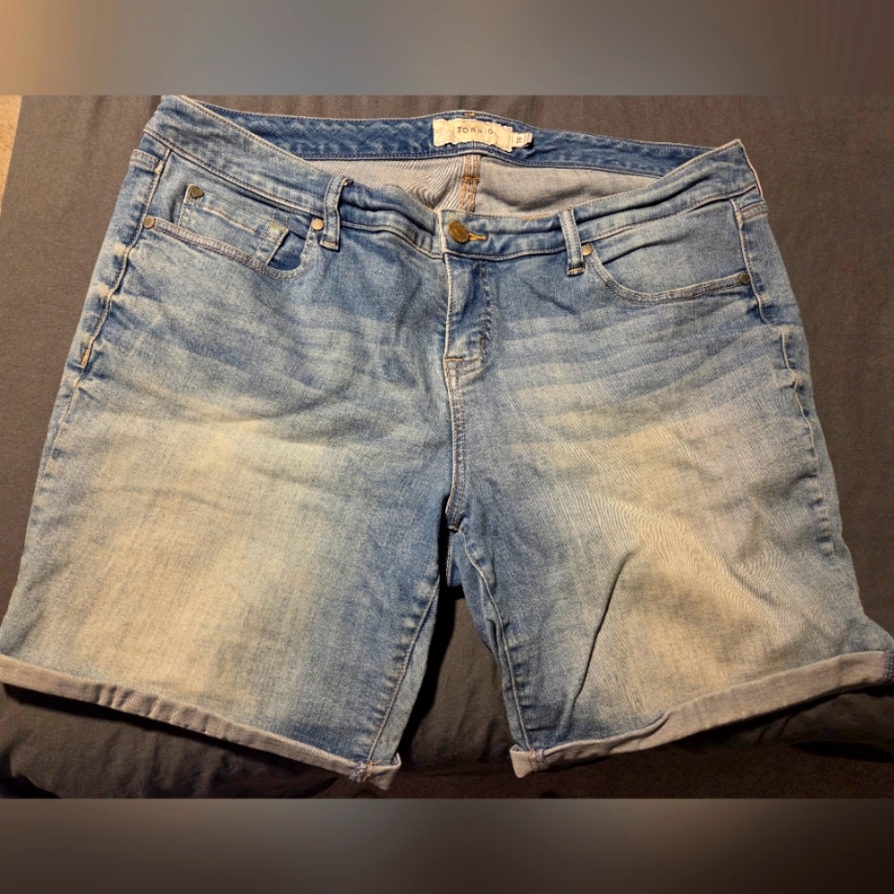 Blue Jean Shorts with Distressed Details
